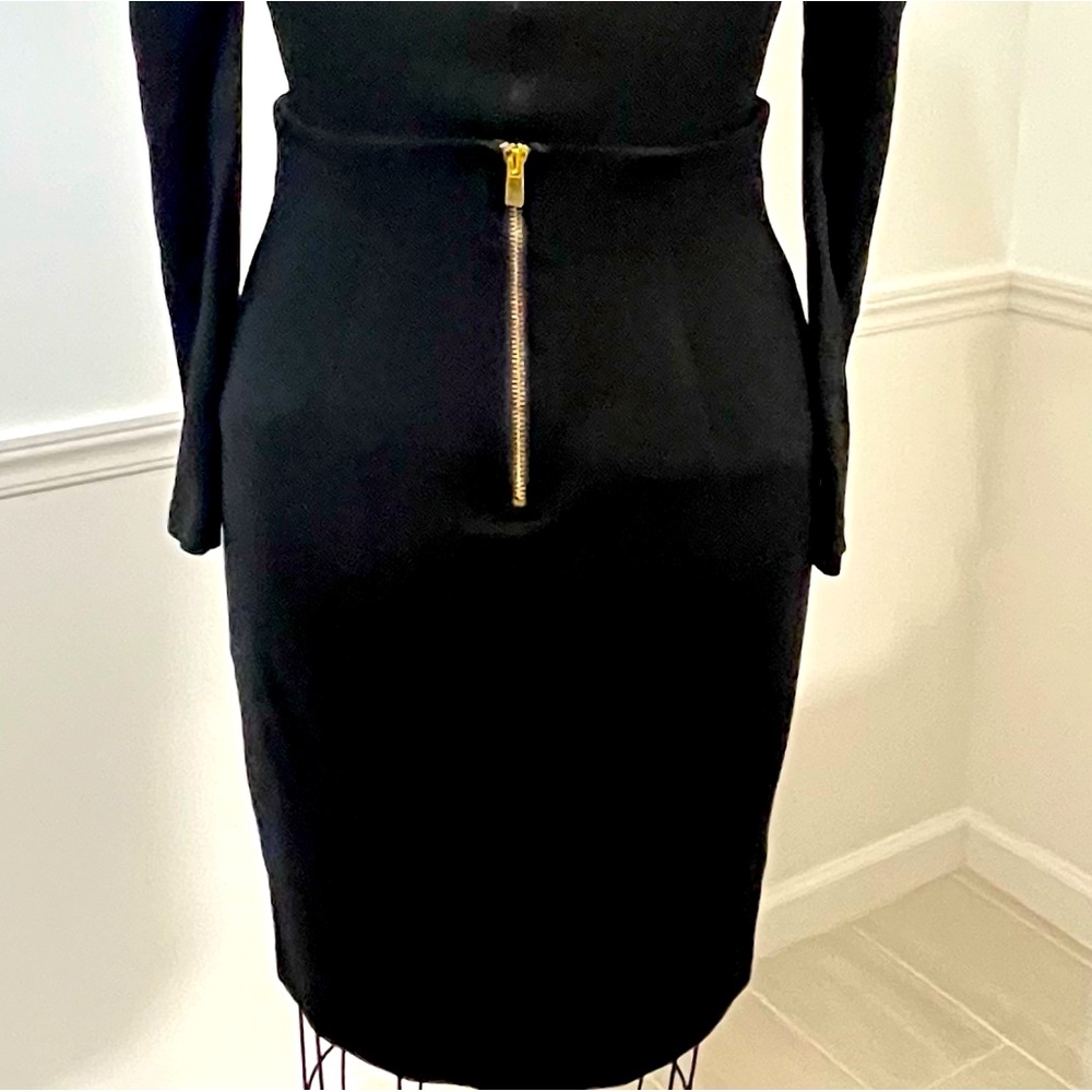 Cotton spandex pencil skirt with oversized exposed gold zipper